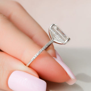 5.0CT Emerald Cut Moissanite Hidden Halo Diamond Engagement Ring