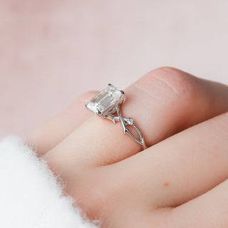 2.0CT Emerald Cut Moissanite Twig Diamond Engagement Ring