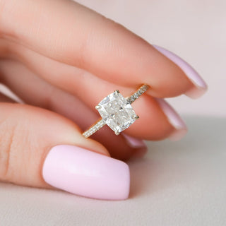 2.0CT Elongated Cushion Hidden Halo Moissanite Diamond Engagement Ring