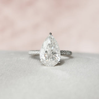 5.0CT Pear Hidden Halo Moissanite Three Side Pave Diamond Engagement Ring