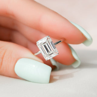 4.50CT Emerald Cut Hidden Halo Moissanite Diamond Engagement Ring