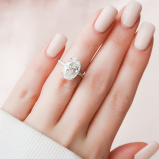 5.0CT Oval Hidden Halo Moissanite Diamond Engagement Ring