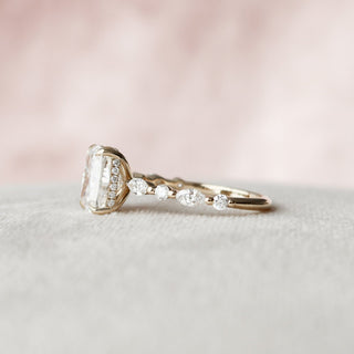 2.50CT Elongated Cushion Moissanite Hidden Halo Diamond Engagement Ring
