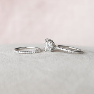 3.20tcw Cushion Cut Moissanite Hidden Halo Bridal Engagement Ring Set