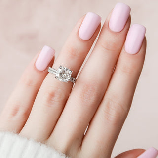 3.20tcw Cushion Cut Moissanite Hidden Halo Bridal Engagement Ring Set