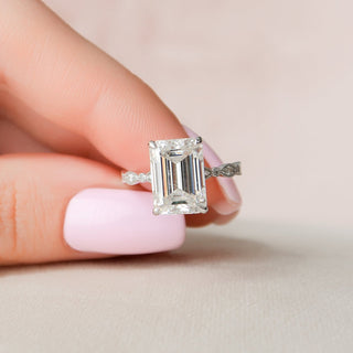 5.0CT Emerald Cut Vintage Pave Moissanite Diamond Engagement Ring