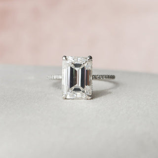 5.0CT Emerald Cut Moissanite Hidden Halo Diamond Engagement Ring
