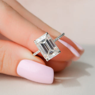 5.0CT Emerald Cut Moissanite Hidden Halo Diamond Engagement Ring