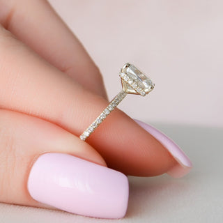 2.0CT Elongated Cushion Hidden Halo Moissanite Diamond Engagement Ring