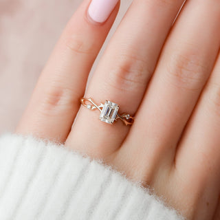 1.0CT Emerald Cut Twig Moissanite Diamond Engagement Ring