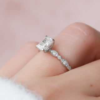 1.0CT Radiant Moissanite Unique Pave Diamond Engagement Ring