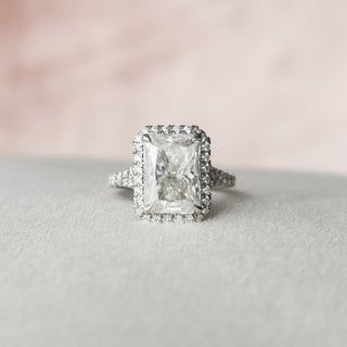 5.50CT Radiant Halo Moissanite Split Shank Diamond Engagement Ring