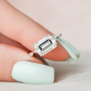 3.0CT East-West Emerald Cut Moissanite Diamond Engagement Ring