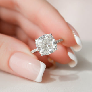 4.50CT Cushion Hidden Halo Moissanite Pave Diamond Engagement Ring