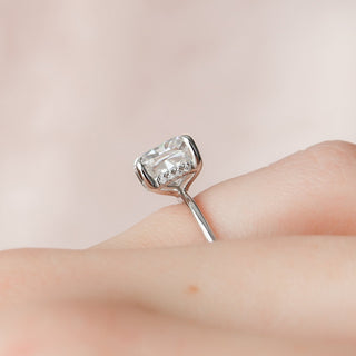 3.0CT Cushion Hidden Halo Moissanite Solitaire Diamond Engagement Ring