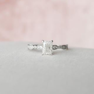 1.0CT Radiant Moissanite Unique Pave Diamond Engagement Ring