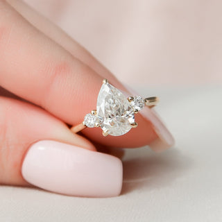 2.0CT Pear Three Stone Moissanite Diamond Engagement Ring