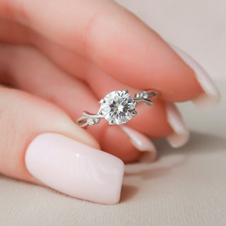 1.0CT Round Brilliant Twig Moissanite Diamond Engagement Ring