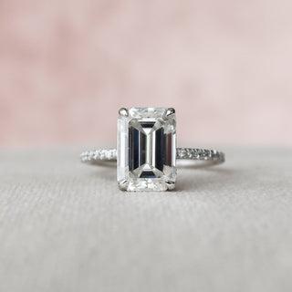 3.0CT Emerald Cut Moissanite Hidden Halo Diamond Engagement Ring