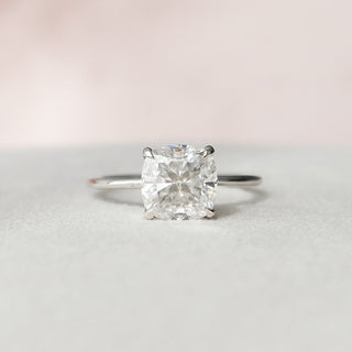3.0CT Cushion Hidden Halo Moissanite Solitaire Diamond Engagement Ring