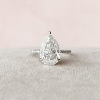 4.50CT Pear Hidden Halo Moissanite Diamond Engagement Ring