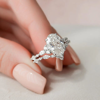 3.95tcw Oval Cut Moissanite Diamond Eternity Bridal Engagement Ring Set