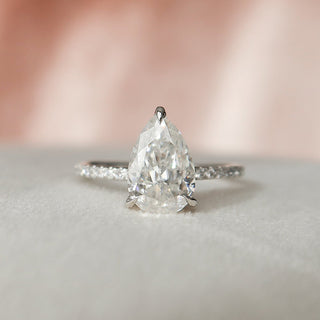 1.50CT Pear Hidden Halo Moissanite Solitaire Diamond Engagement Ring