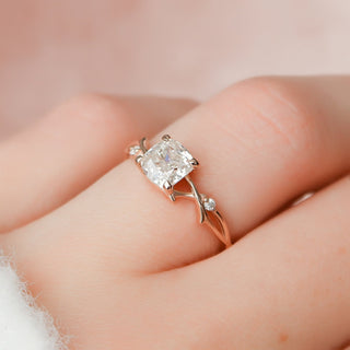 1.0CT Cushion Twig Moissanite Diamond Engagement Ring