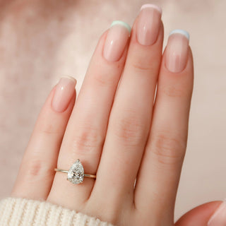 2.10tcw Pear Cut Moissanite Solitaire Hidden Halo Bridal Engagement Ring Set