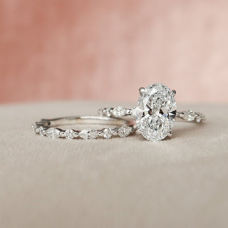 3.35tcw Oval Cut Moissanite Halo Eternity Bridal Engagement Ring Set