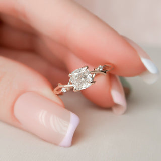 1.0CT Cushion Twig Moissanite Diamond Engagement Ring