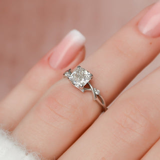 1.0CT Cushion Twig Moissanite Diamond Engagement Ring