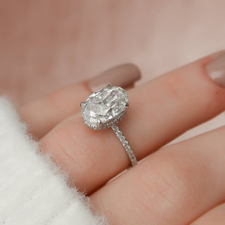 3.0CT Oval Hidden Halo Moissanite Diamond Engagement Ring