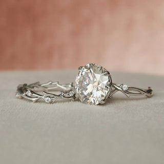 5.20tcw Round Cut Moissanite Twig Halo Bridal Engagement Ring Set