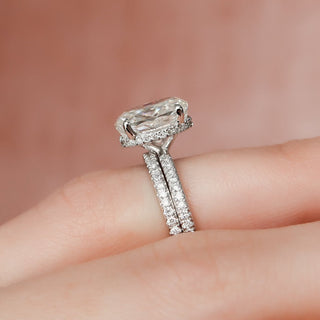 3.15tcw Oval Cut Moissanite Hidden Halo Eternity Bridal Engagement Ring Set