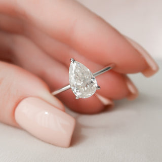 2.0CT Pear Hidden Halo Moissanite Diamond Engagement Ring