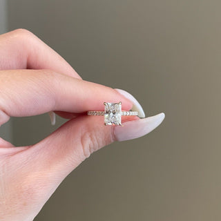 2.0ct Radiant Cut Hidden Halo Pave Moissanite Diamond Engagement Ring