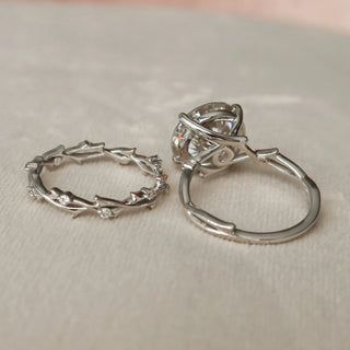 5.20tcw Round Cut Moissanite Twig Halo Bridal Engagement Ring Set