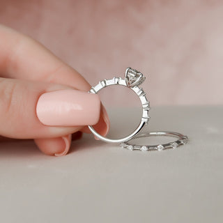 1.30tcw Round Cut Moissanite Halo Bridal Engagement Ring Set