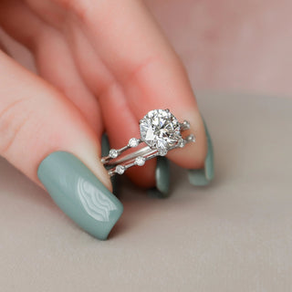 2.30tcw Round Brilliant Cut Moissanite Halo Bridal Engagement Ring Set