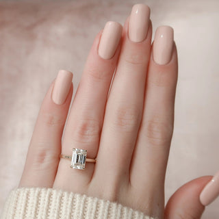 5.57tcw Emerald Cut Moissanite Solitaire Hidden Halo Bridal Engagement Ring Set