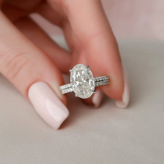 4.30tcw Oval Cut Moissanite Hidden Halo Bridal Engagement Ring Set