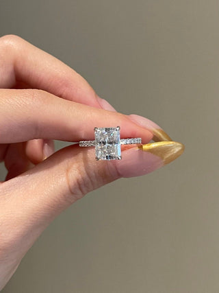 3.0ct Radiant Cut Hidden Halo Pave Moissanite Diamond Engagement Ring