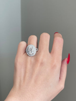 3.50ct Oval Cut Double Halo Split Shank Moissanite Diamond Engagement Ring
